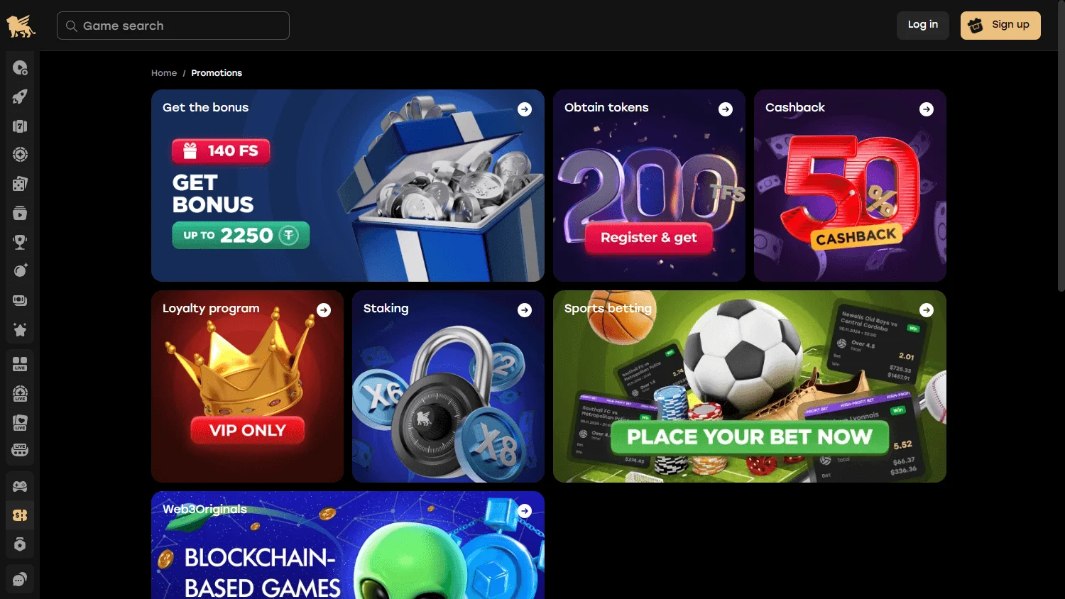Fairspin Casino desktop promotions showing welcome and loyalty offers