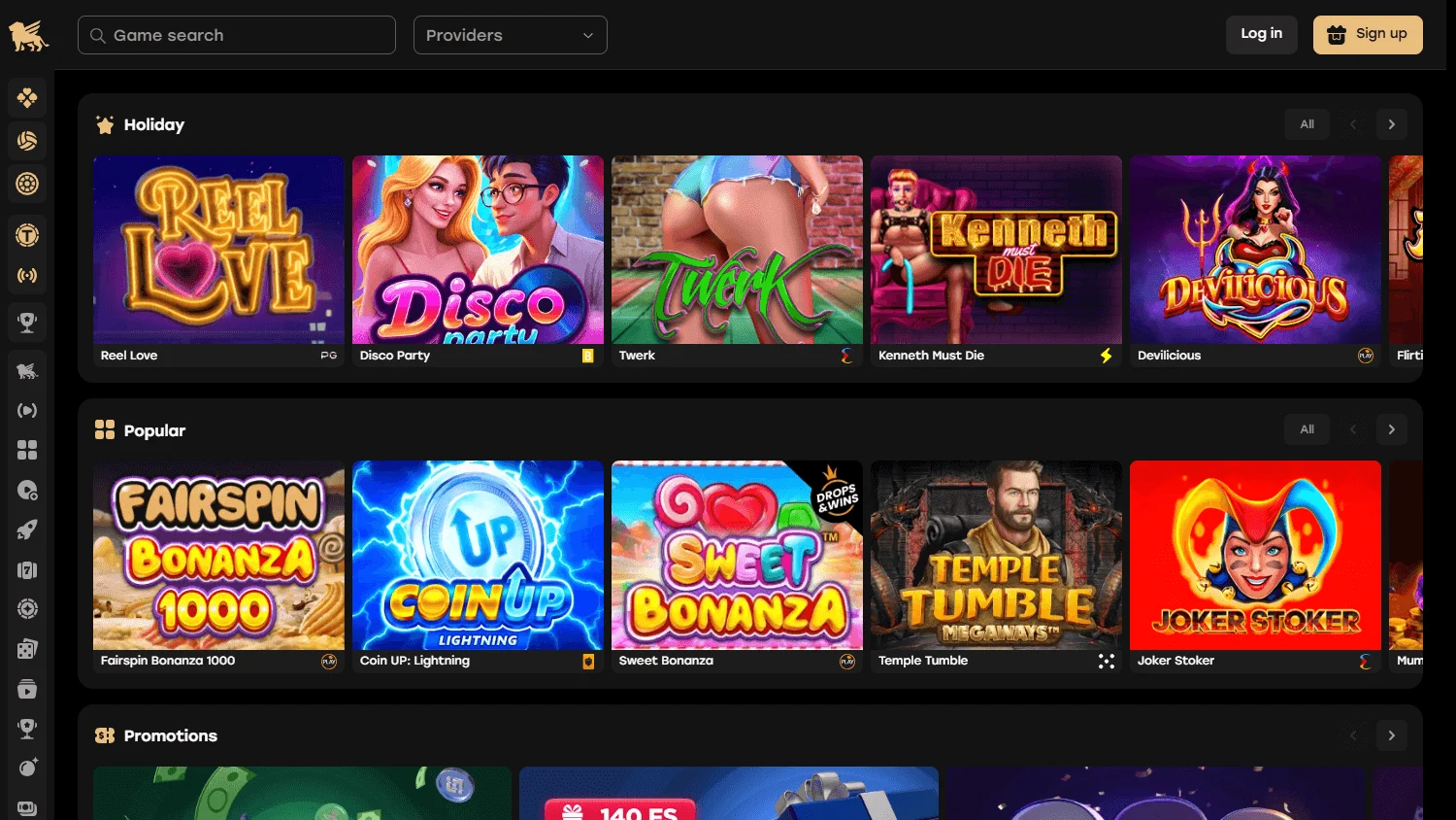 Fairspin Casino desktop home experience with casino, sportsbook and promotional features