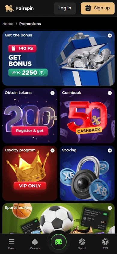 Fairspin Casino mobile browser promotions on a phone